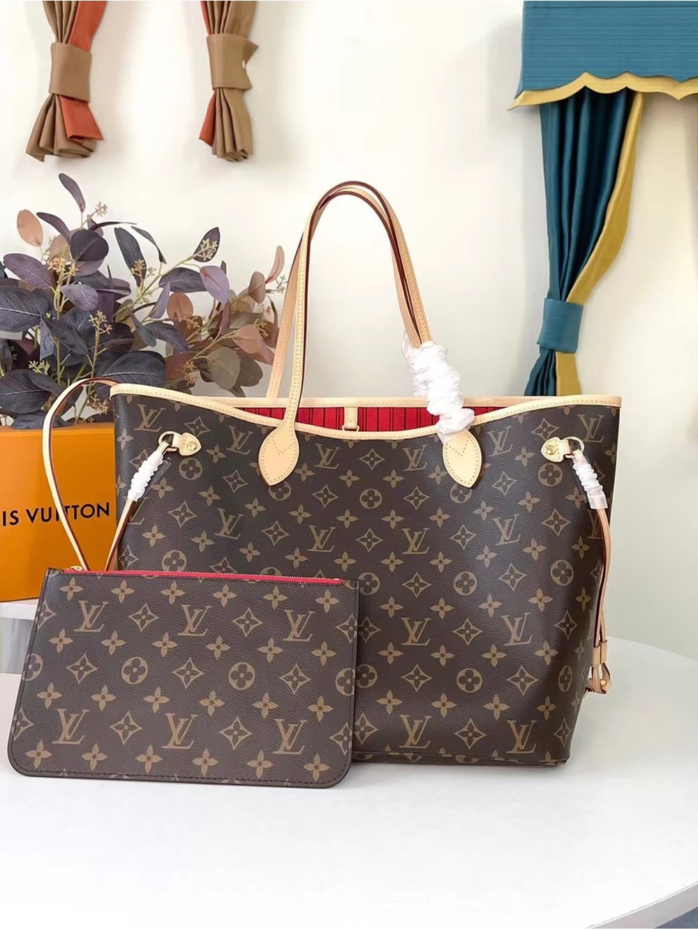🎶 lv NEVERFULL MM Monogram Cherry with Pouch
